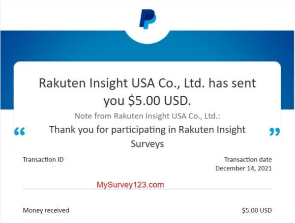 Rakuten Insight Survey Cash Reward  PayPpal Payment